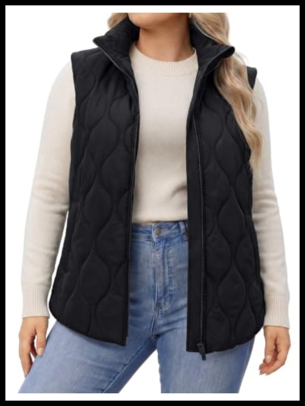 Plus Size Quilted Puffer Vest with Pockets Sleeveless Zip Up